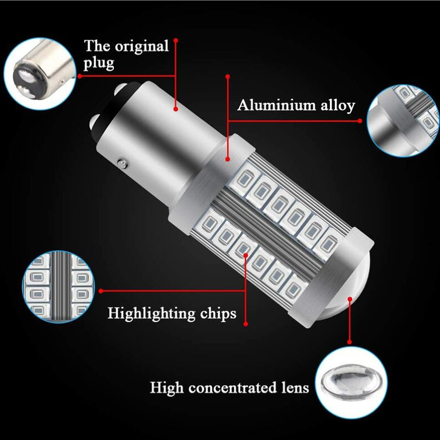 thumbnail image 4 of Rojo 1157 BAY15D P21/5W 5630 33SMD bombillas LED de coche Canbus 900LM luz de freno trasero súper brillante luces antiniebla posición luz trasera P, 4 of 5