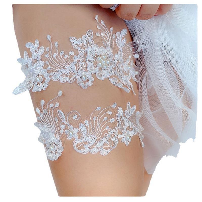 XZEIT 4 Ligas De Boda De Encaje Blanco: Elásticas Con Flores Y Pedrería Para Novias Y Damas De Honor