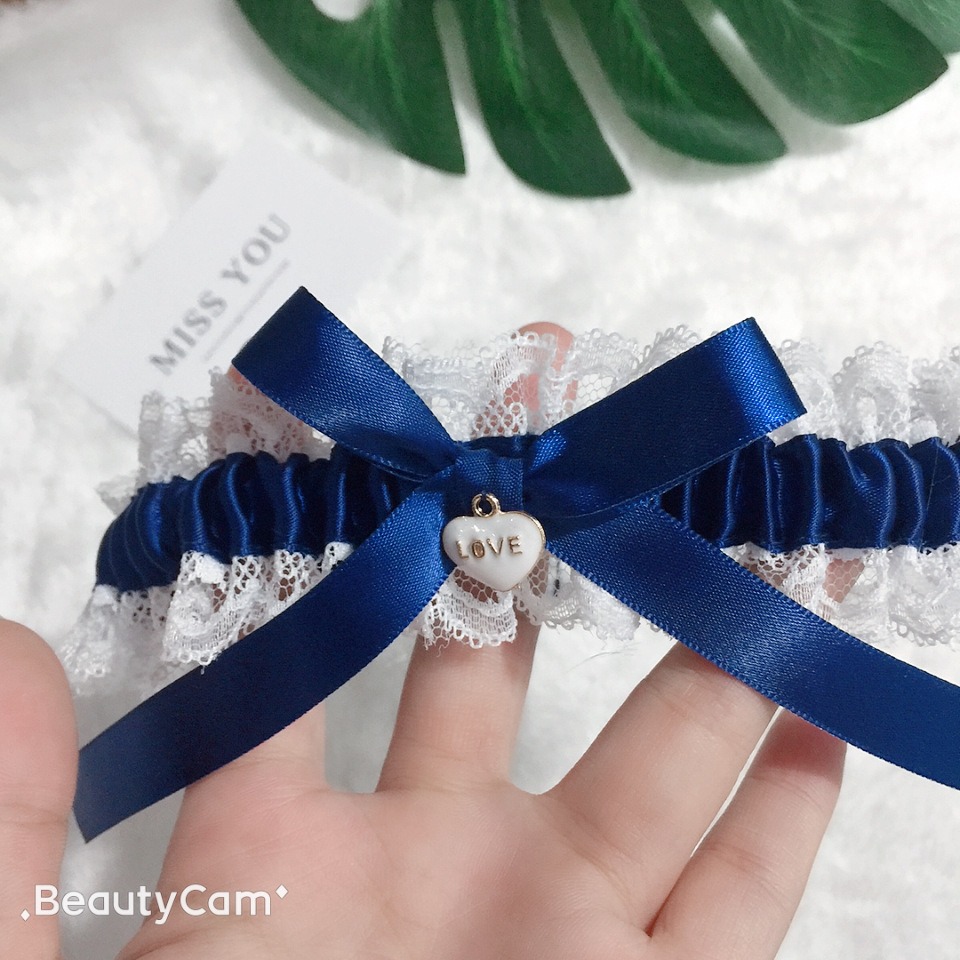 thumbnail image 4 of Conjunto de liguero nupcial YONGSHENG encaje azul regalo de boda algo azul ligas de boda nupciales de encaje elástico blanco, 4 of 4