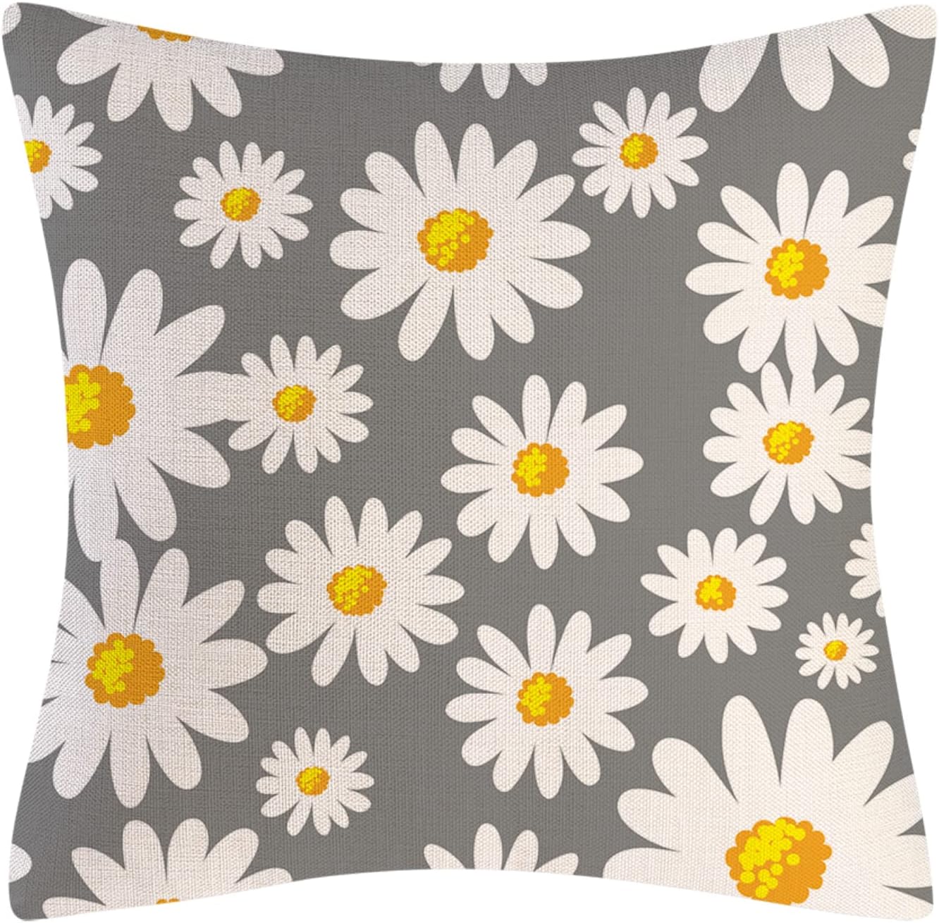 thumbnail image 4 of Juego de 4 fundas de cojín con margaritas, fundas de almohada cuadradas de lino de 18x18 pulgadas para sofá cama, regalos decorativos para el hogar, el coche y el jardín (G, 4 of 5