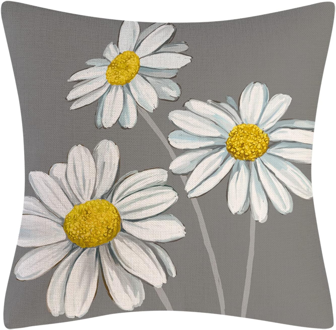 thumbnail image 5 of Juego de 4 fundas de cojín con margaritas, fundas de almohada cuadradas de lino de 18x18 pulgadas para sofá cama, regalos decorativos para el hogar, el coche y el jardín (G, 5 of 5