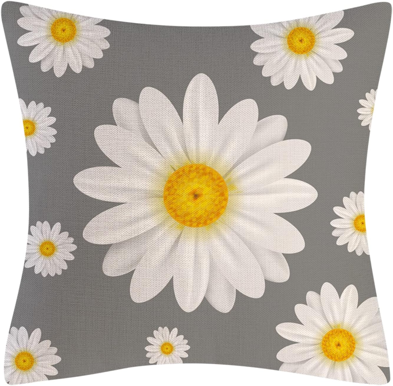 thumbnail image 3 of Juego de 4 fundas de cojín con margaritas, fundas de almohada cuadradas de lino de 18x18 pulgadas para sofá cama, regalos decorativos para el hogar, el coche y el jardín (G, 3 of 5