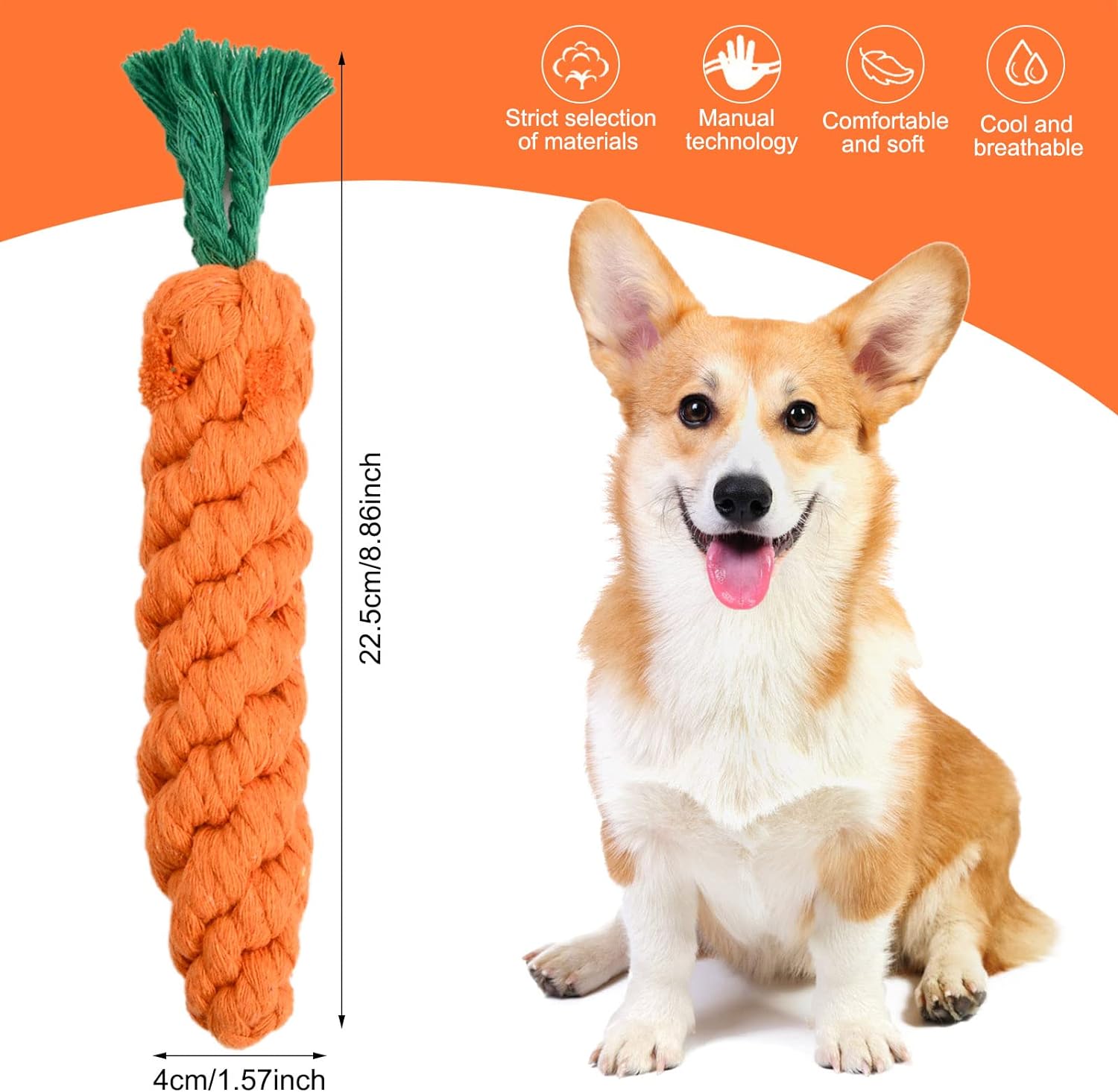 thumbnail image 2 of Juguetes para masticar para perros YONGSHENG de zanahoria con cuerda trenzada de algodón 2 uds, 2 of 5
