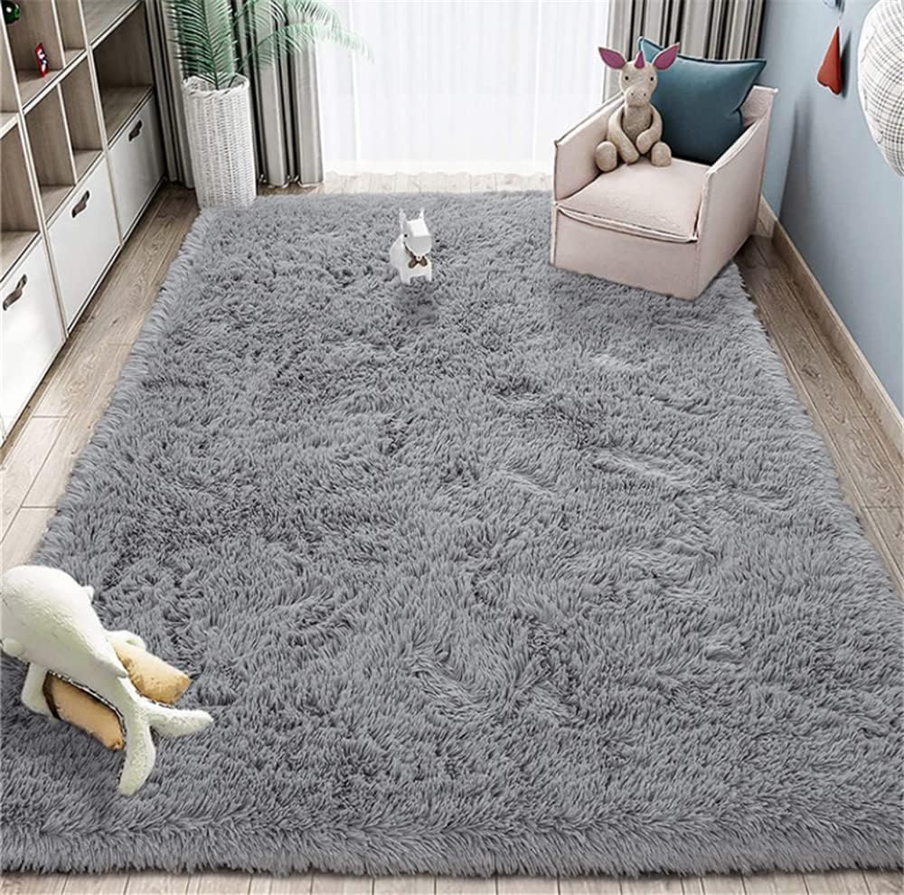 thumbnail image 2 of Alfombras suaves modernas y esponjosas para sala de estar, adecuadas para dormitorio infantil, decoración del hogar, dormitorio, decoración interior, alfombra ultra suave (gris, 80 x 160 cm), 2 of 5