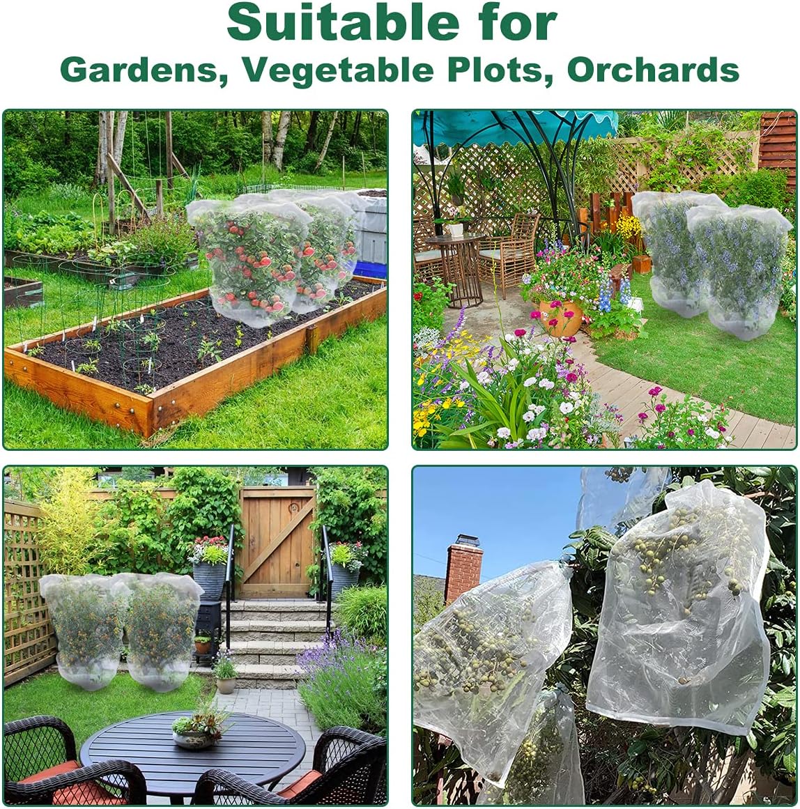 thumbnail image 2 of Paquete de 4 redes de protección para plantas de jardín, frutas, arbustos de arándanos, 3,3 pies x 2,3 pies, bolsas con cordón, cubierta protectora para tomates, red para plantas de jardín, 2 of 5