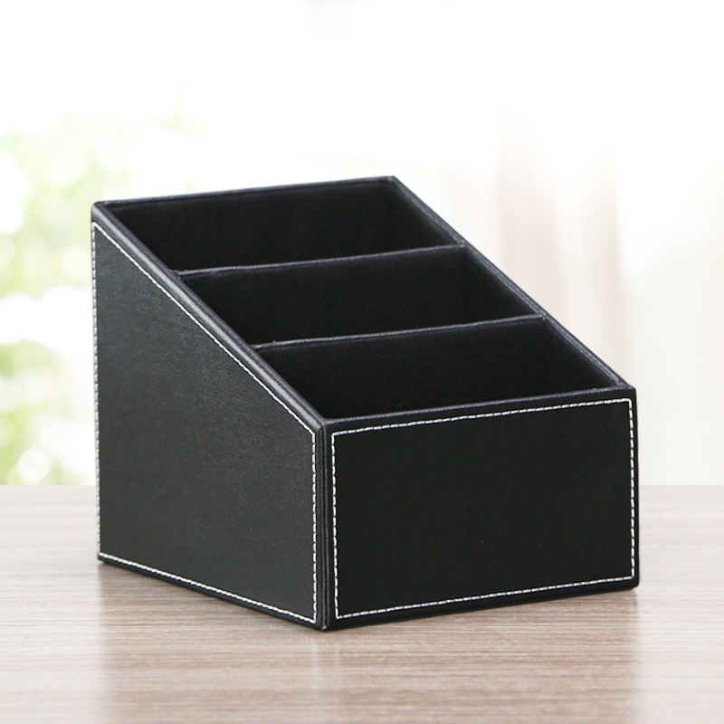 thumbnail image 3 of Soporte de Control remoto de cuero PU negro, organizador de caja de almacenamiento de Control remoto de cuero, organizador de escritorio para guía de TV, correo, Electro, 3 of 5