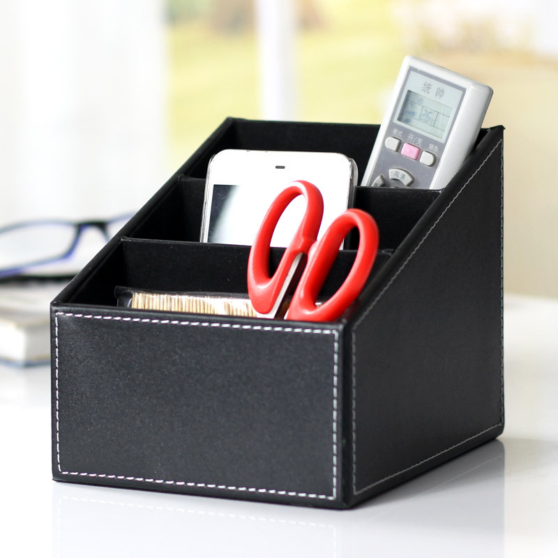 Soporte de Control remoto de cuero PU negro, organizador de caja de almacenamiento de Control remoto de cuero, organizador de escritorio para guía de TV, correo, Electro