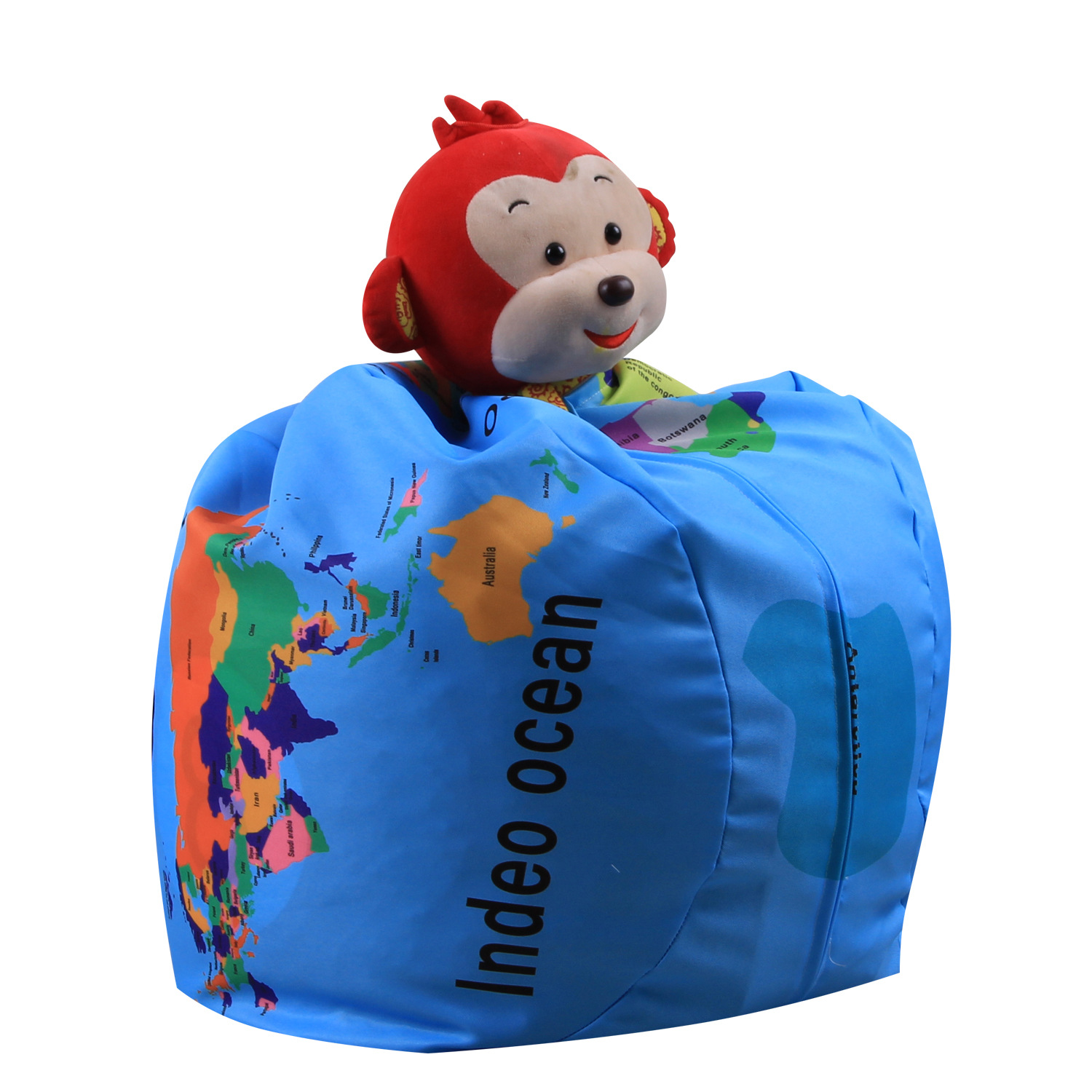 Bolsa de almacenamiento de pelotas de juguete de peluche Fútbol Baloncesto Béisbol Rugby Bolsa de frijoles (El mapa mundial de 26 pulgadas)
