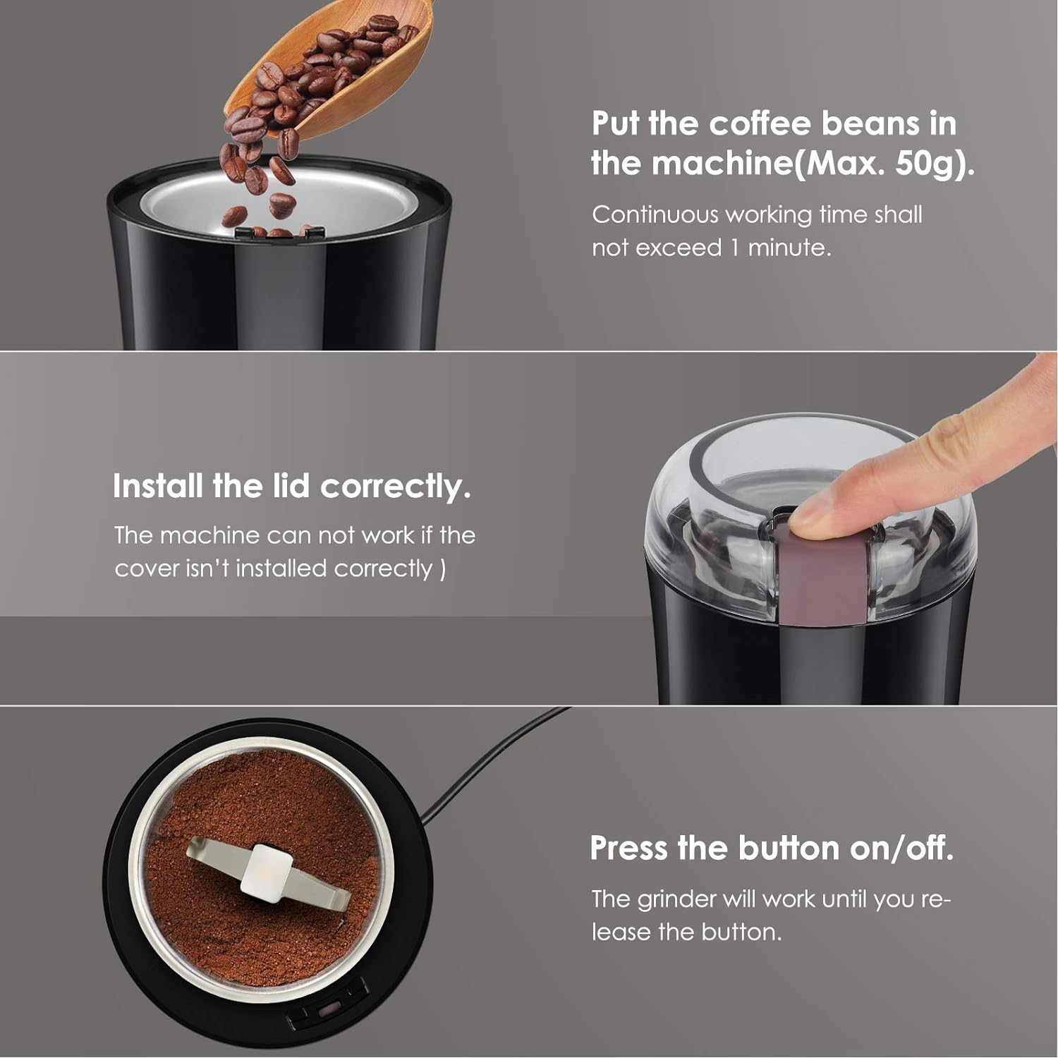 thumbnail image 3 of Molinillo de Café Eléctrico de 400W, Molinillo para Semillas de Lino, Nueces, Pimienta, Especias, Semillas de Café y Otros con Cuchillas de Acero, 3 of 4