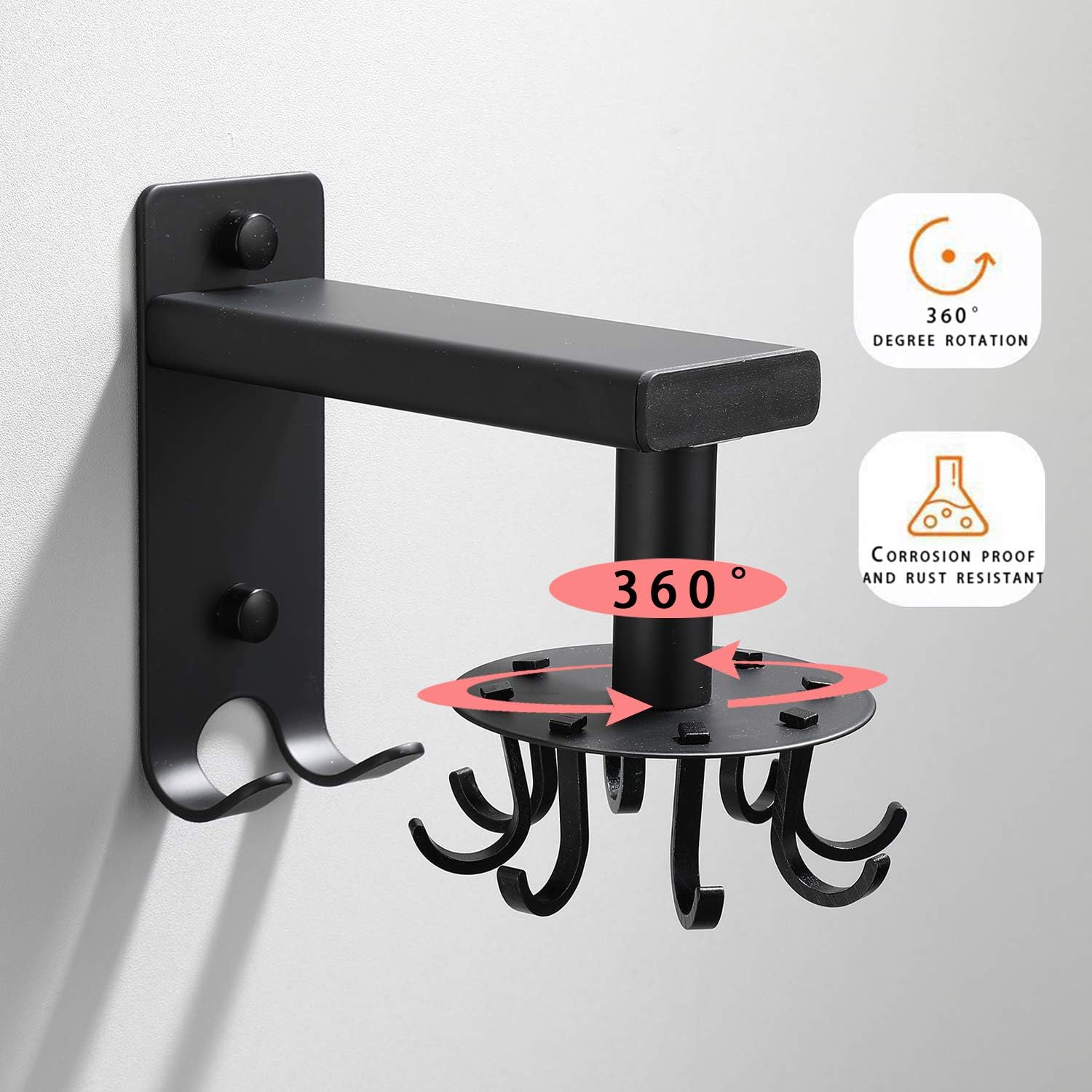 thumbnail image 2 of Soporte para utensilios de pared, ganchos giratorios ajustables (8 ganchos), 2 of 4