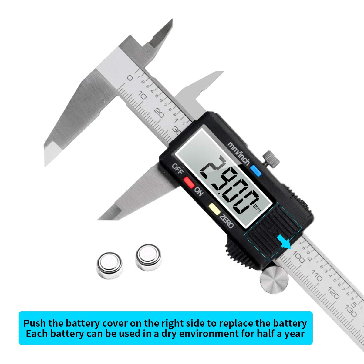thumbnail image 4 of Calibrador Vernier digital de acero inoxidable de 150 mm, pantalla LCD grande, precisión ajustable, conversión de 0,01 mm/pulgada, a prueba de salpicaduras, medición industrial, 4 of 4