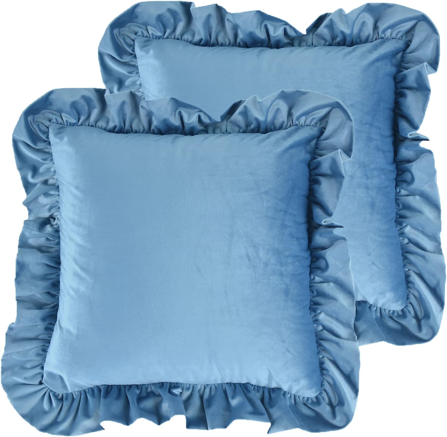 Juego de 2 fundas de cojín de terciopelo Shabby Chic, sofá decorativo azul pizarra, funda de almohada con volantes de color liso de invierno, decoración de terciopelo de 50x50 cm