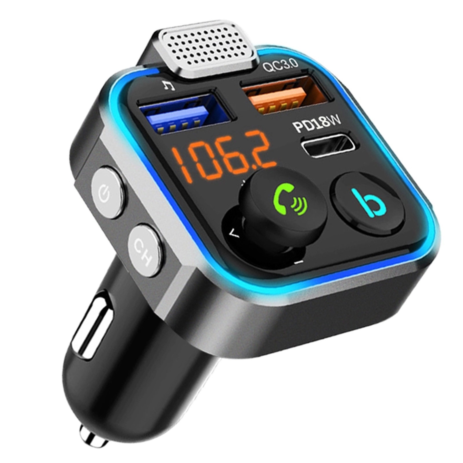 thumbnail image 1 of Transmisor FM Bluetooth 5.0 para Automóvil YONGSHENG Micrófono Potente Sonido Graves HiFi Encendedor de Cigarrillos Radio Cargador Adaptador de Música, 1 of 5