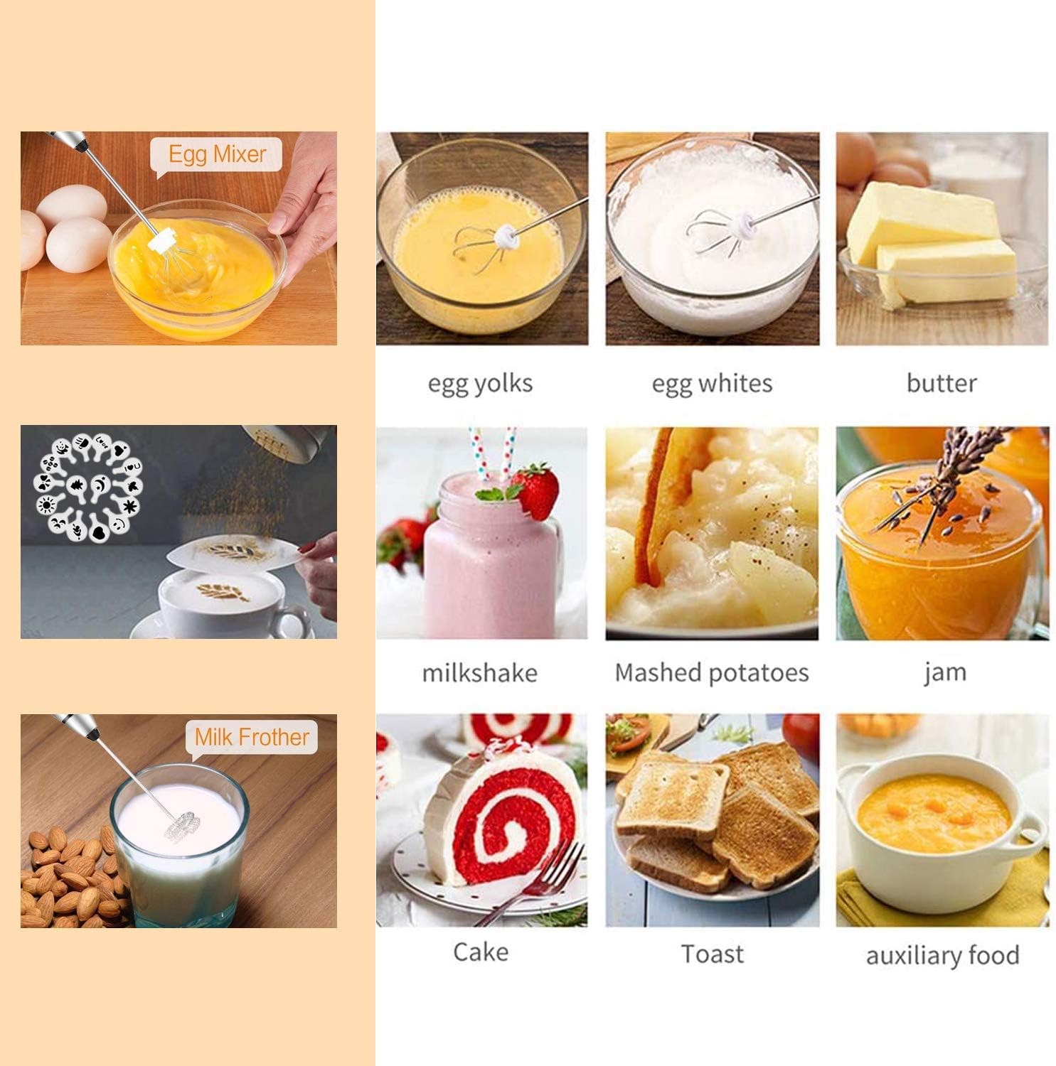 thumbnail image 5 of Espumador de leche de mano, batidor recargable para café con, mezclador de café para capuchino, chocolate caliente, chocolate caliente, batidor de huevos, 5 of 5