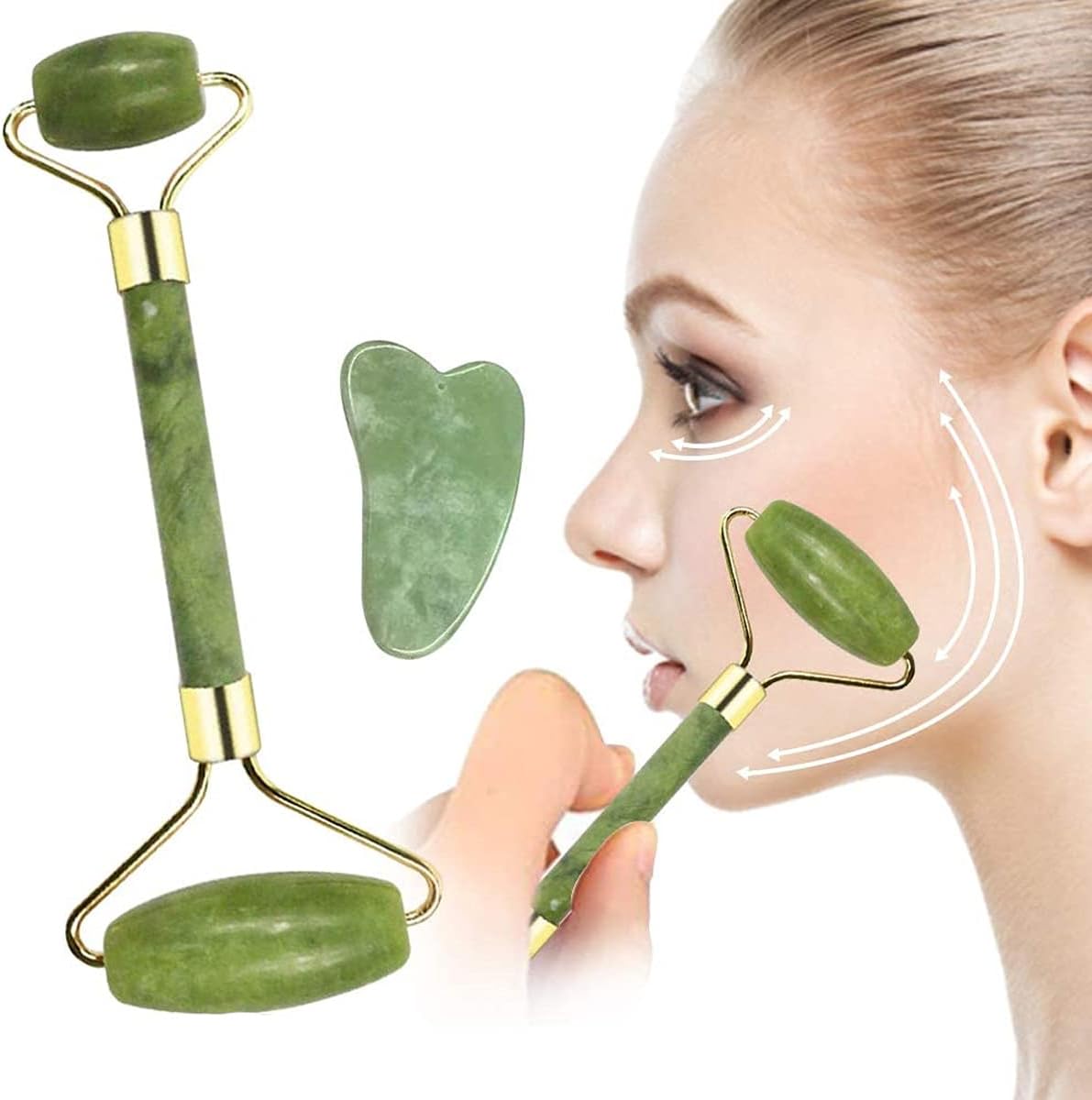 thumbnail image 5 of Masajeador Facial YONGSHENG Rodillo de Jade Gua Sha Verde Natural Empaquetado en Caja, 5 of 5