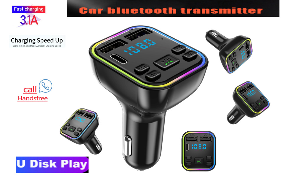 thumbnail image 5 of Transmisor FM Bluetooth para automóvil - Adaptador de automóvil Bluetooth Transmisor de radio, Cargador de automóvil USB dual, Reproductor de música MP3 Kit de automóvil Bluetooth 5.0 con lu, 5 of 5