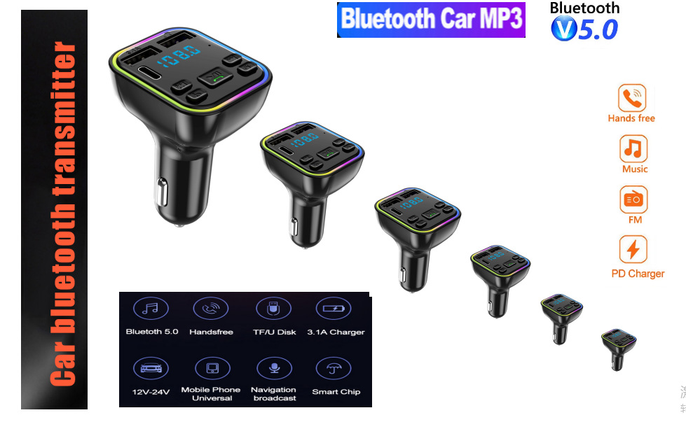 thumbnail image 4 of Transmisor FM Bluetooth para automóvil - Adaptador de automóvil Bluetooth Transmisor de radio, Cargador de automóvil USB dual, Reproductor de música MP3 Kit de automóvil Bluetooth 5.0 con lu, 4 of 5