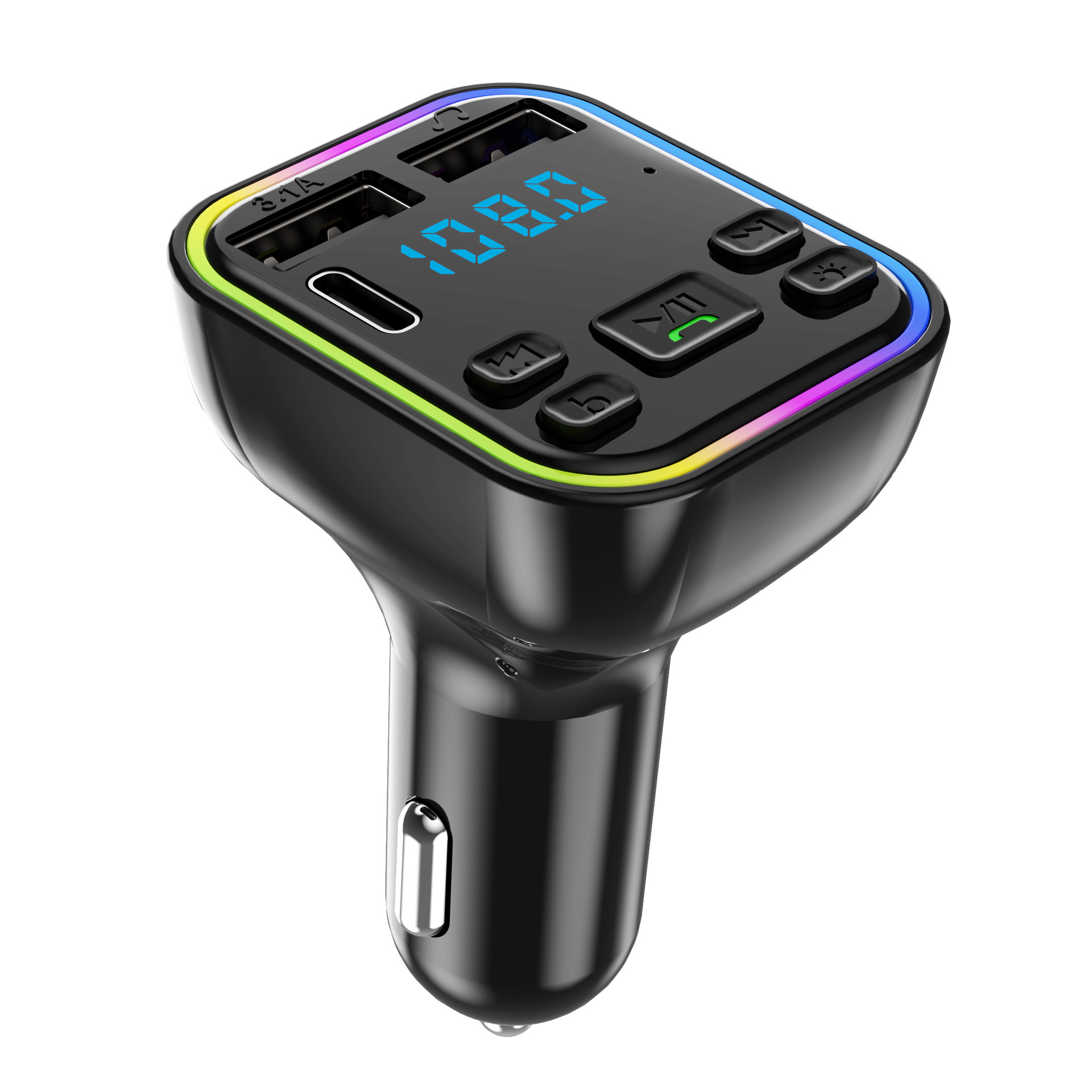 thumbnail image 1 of Transmisor FM Bluetooth para automóvil - Adaptador de automóvil Bluetooth Transmisor de radio, Cargador de automóvil USB dual, Reproductor de música MP3 Kit de automóvil Bluetooth 5.0 con lu, 1 of 5