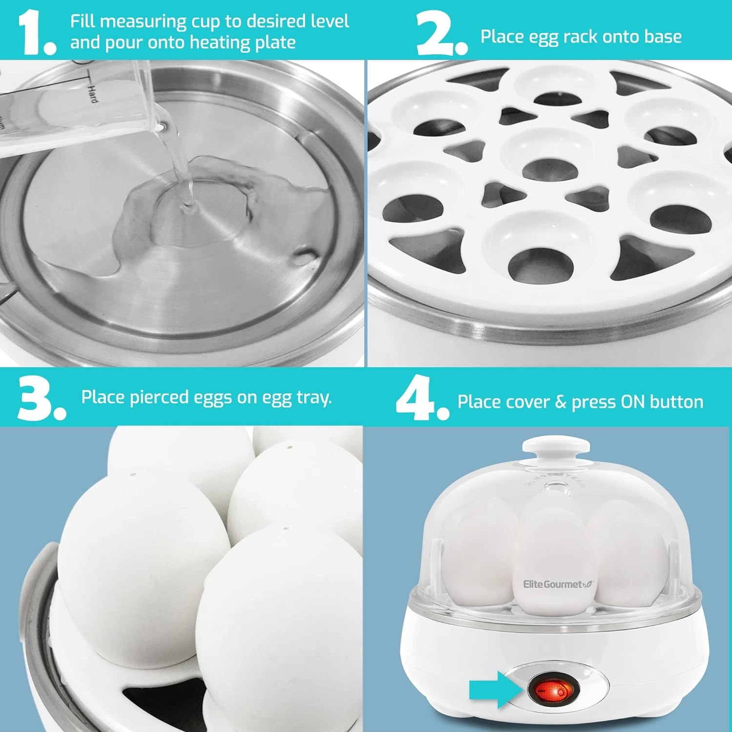 thumbnail image 3 of Easy Egg Cooker Capacidad Eléctrica, Cocedor de Huevos Duros, Suaves, Medianos con Apagado Automático, Taza Medidora Incluida, Sin BPA, Blanco Clásico, 3 of 3