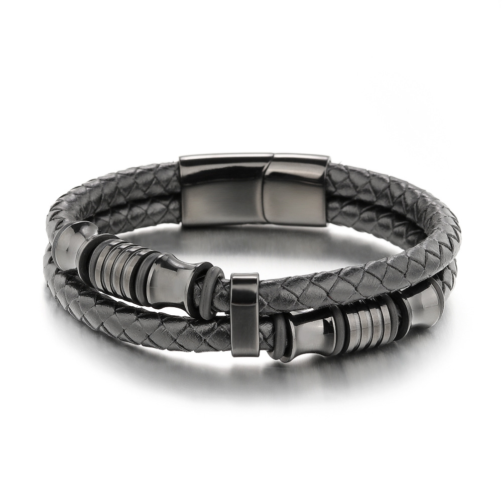 thumbnail image 2 of Pulsera de cuero YONGSHENG para hombre con cierre de acero inoxidable, 2 of 5