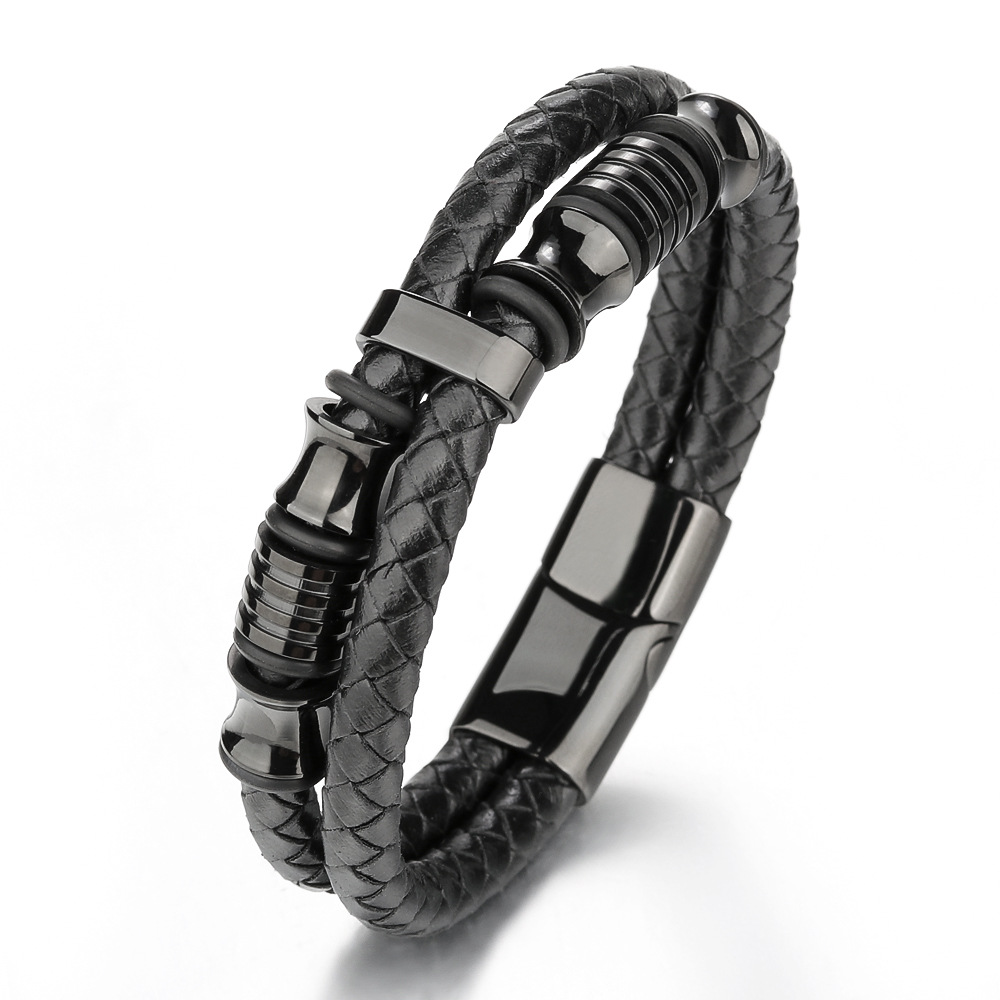 Pulsera de cuero YONGSHENG para hombre con cierre de acero inoxidable