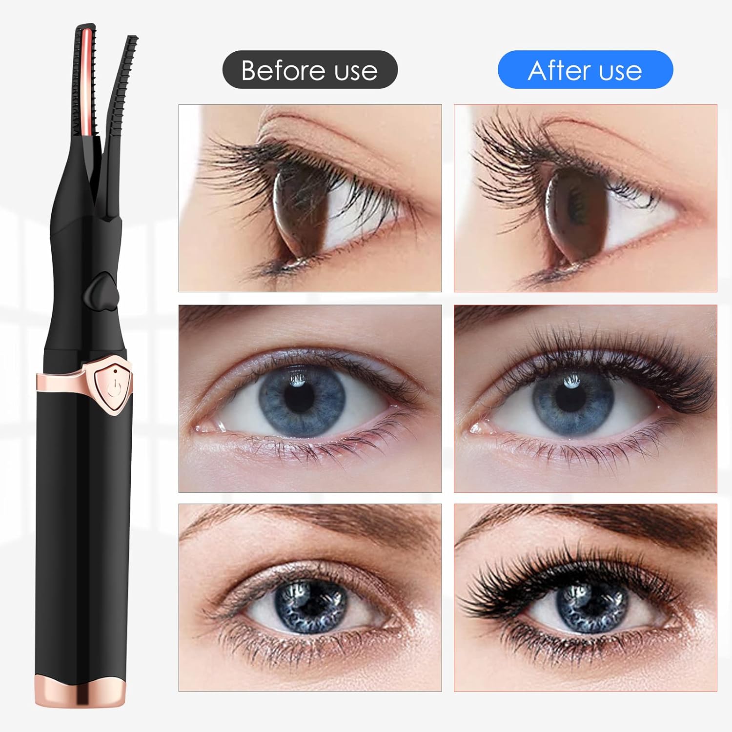 thumbnail image 5 of Rizador de pestañas calentado, recargable por USB 2 en 1 tipo clip y rizador de pestañas con peine incorporado con 3 modos de temperatura, efecto de rizado rápido y duradero (negro), 5 of 5