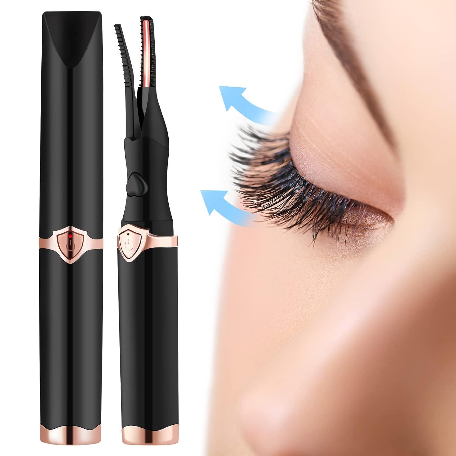 thumbnail image 1 of Rizador de pestañas calentado, recargable por USB 2 en 1 tipo clip y rizador de pestañas con peine incorporado con 3 modos de temperatura, efecto de rizado rápido y duradero (negro), 1 of 5