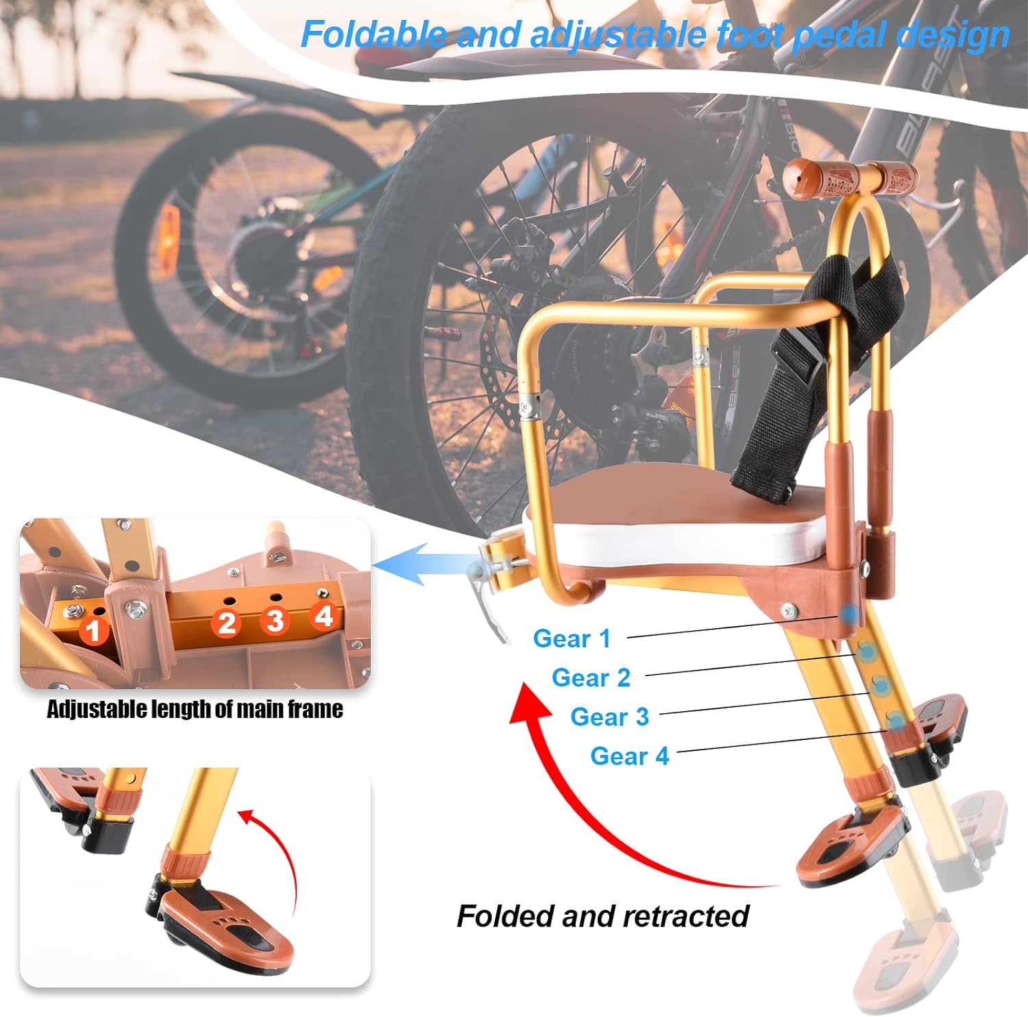 thumbnail image 4 of Nuevo asiento de bicicleta para niños de aleación de aluminio, asiento de bicicleta para niños, asientos de bicicleta para niños plegables y portátiles montados en el frente, asiento de segu, 4 of 5