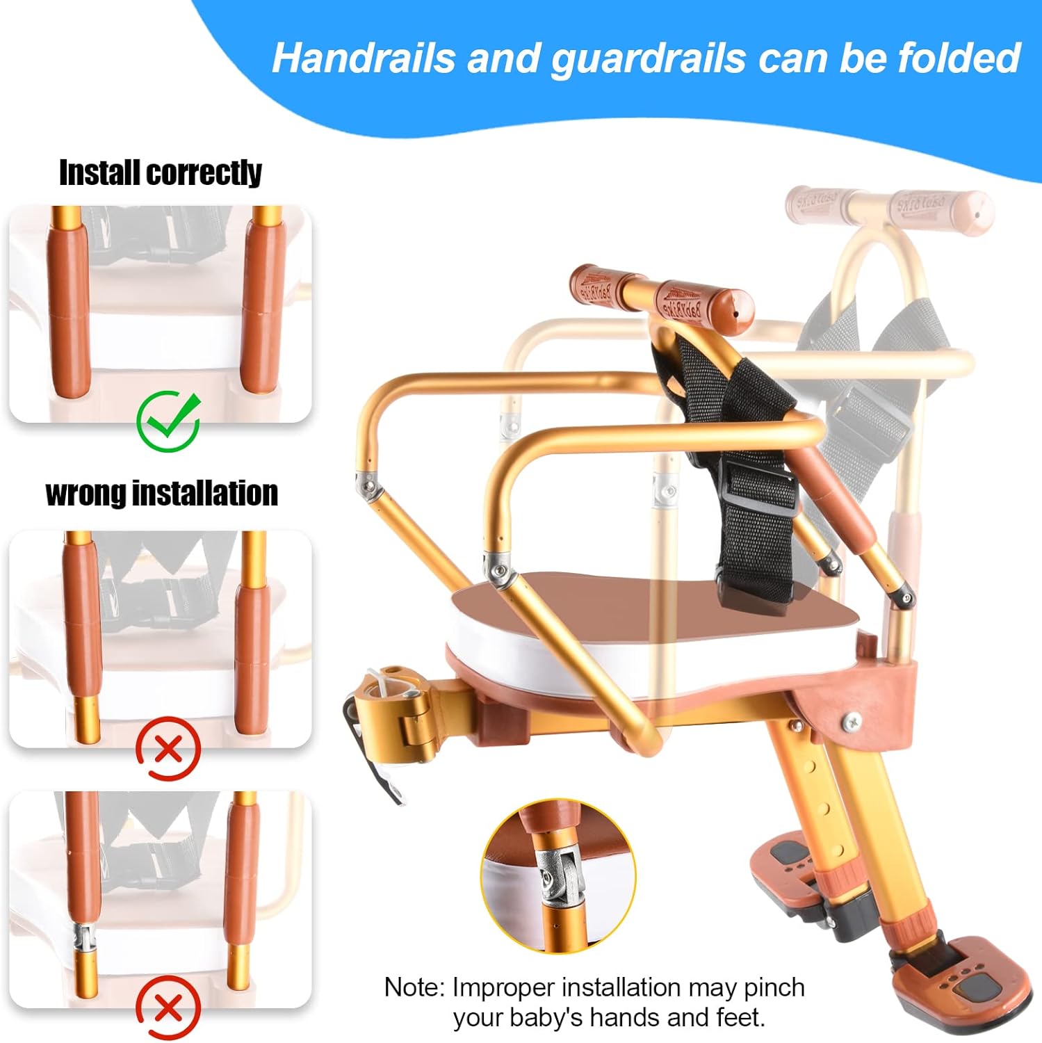 thumbnail image 3 of Nuevo asiento de bicicleta para niños de aleación de aluminio, asiento de bicicleta para niños, asientos de bicicleta para niños plegables y portátiles montados en el frente, asiento de segu, 3 of 5