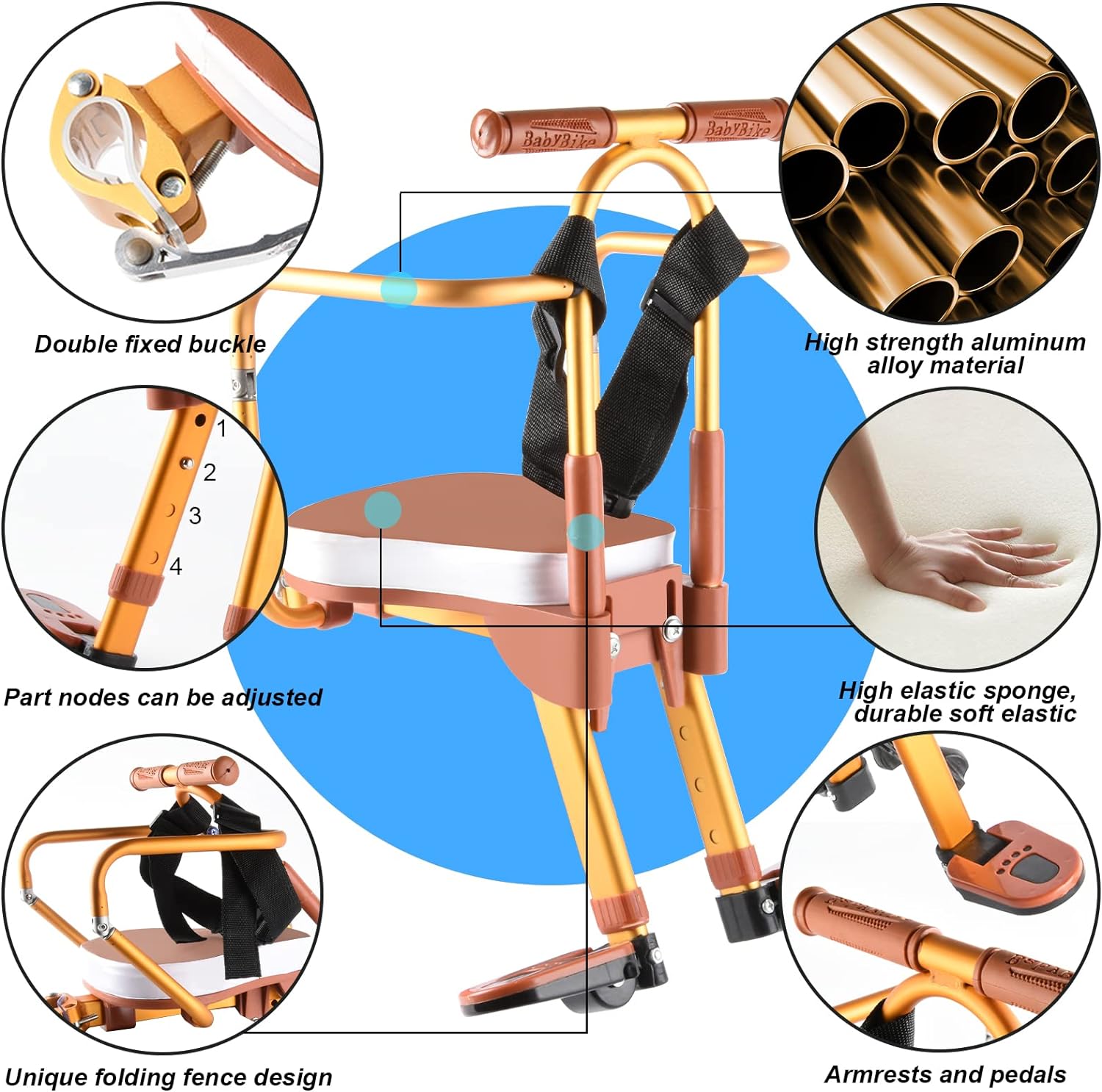 thumbnail image 2 of Nuevo asiento de bicicleta para niños de aleación de aluminio, asiento de bicicleta para niños, asientos de bicicleta para niños plegables y portátiles montados en el frente, asiento de segu, 2 of 5