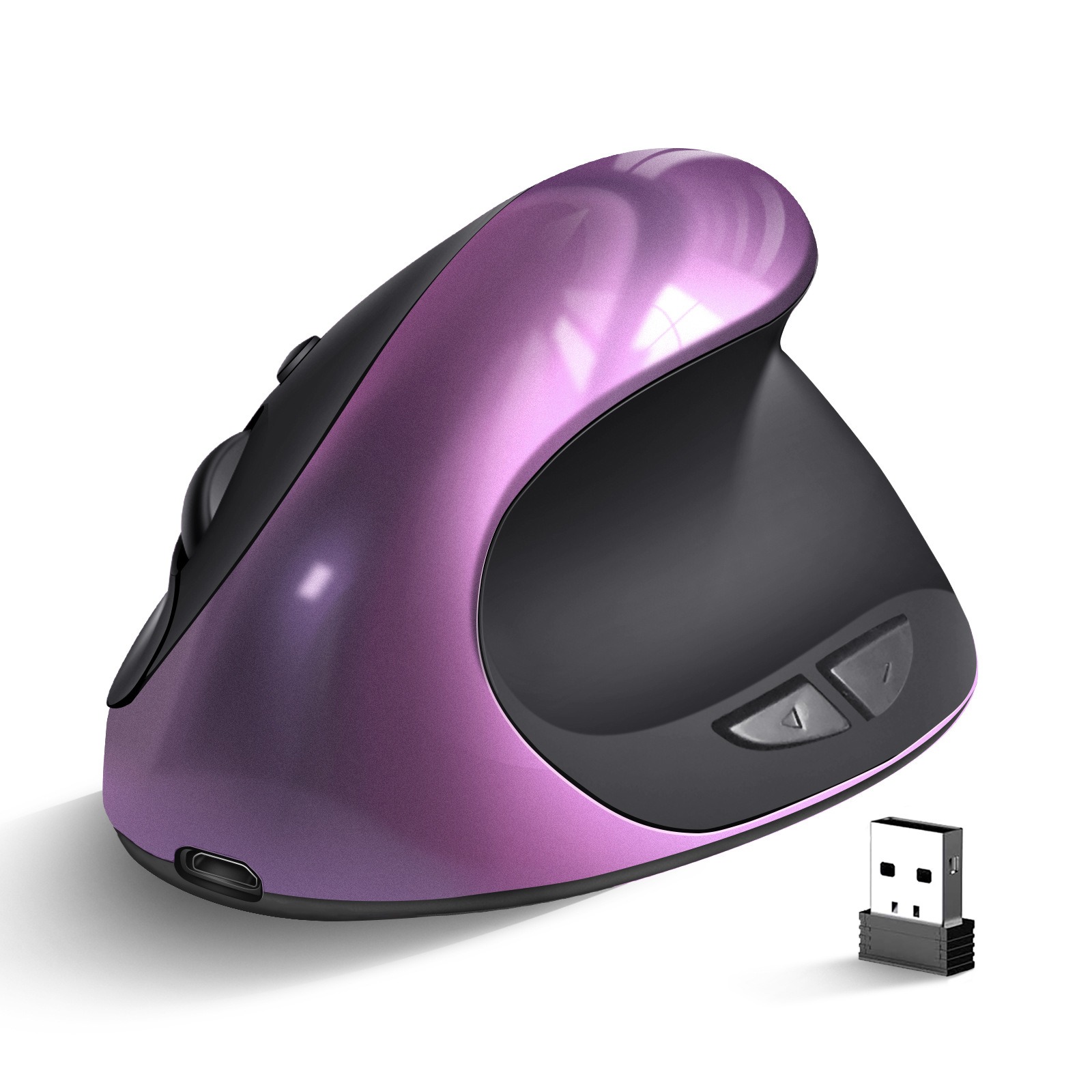thumbnail image 4 of Ratón ergonómico inalámbrico, ratón vertical recargable para diestros, pequeño ratón con 6 botones, 3 ajustables 800/1200/1600 DPI para ordenador portátil, escritorio, PC, MacBook (púrpura), 4 of 5