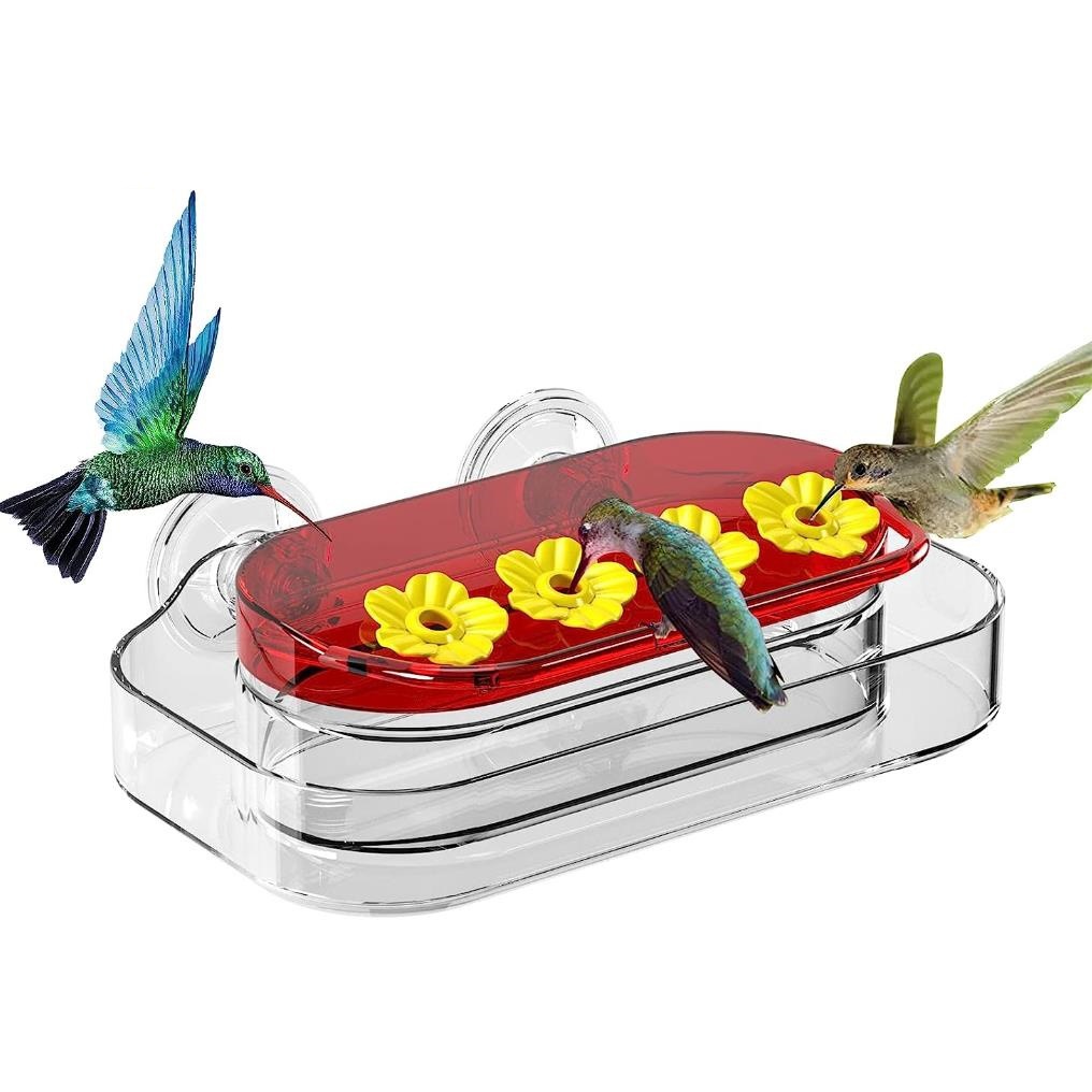 thumbnail image 2 of 4 puertos de alimentación, foso perfecto para hormigas para observar colibríes fuera de la ventana. Ventana para comedero de colibríes, capacidad de 16 onzas, 2 ventosas de tornillo (dos pie, 2 of 5