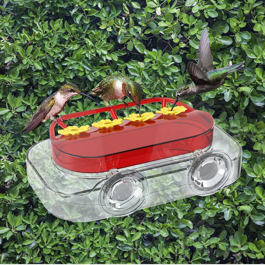 thumbnail image 1 of 4 puertos de alimentación, foso perfecto para hormigas para observar colibríes fuera de la ventana. Ventana para comedero de colibríes, capacidad de 16 onzas, 2 ventosas de tornillo (dos pie, 1 of 5