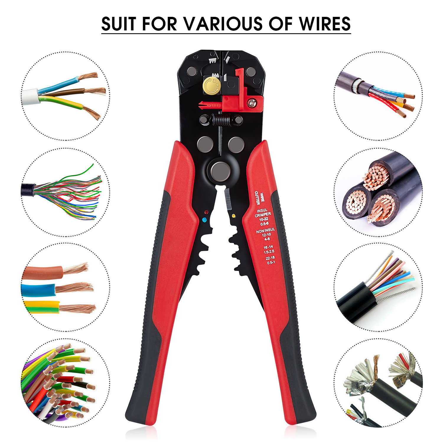 thumbnail image 2 of Herramienta pelacables de 8 pulgadas: Alicates pelacables multifuncionales para pelar, cortar y prensar cables: pelacables automático para trabajos eléctricos eficientes, 2 of 5