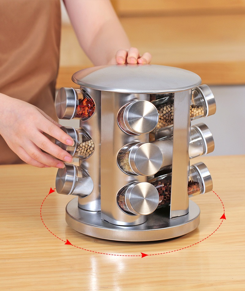 thumbnail image 5 of Especiero giratorio YONGSHENG con 12 tarros organizador de especias de acero inoxidable, 5 of 5