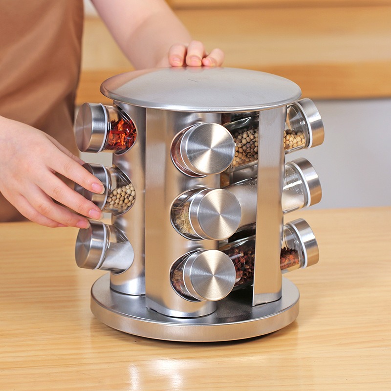 thumbnail image 2 of Especiero giratorio YONGSHENG con 12 tarros organizador de especias de acero inoxidable, 2 of 5
