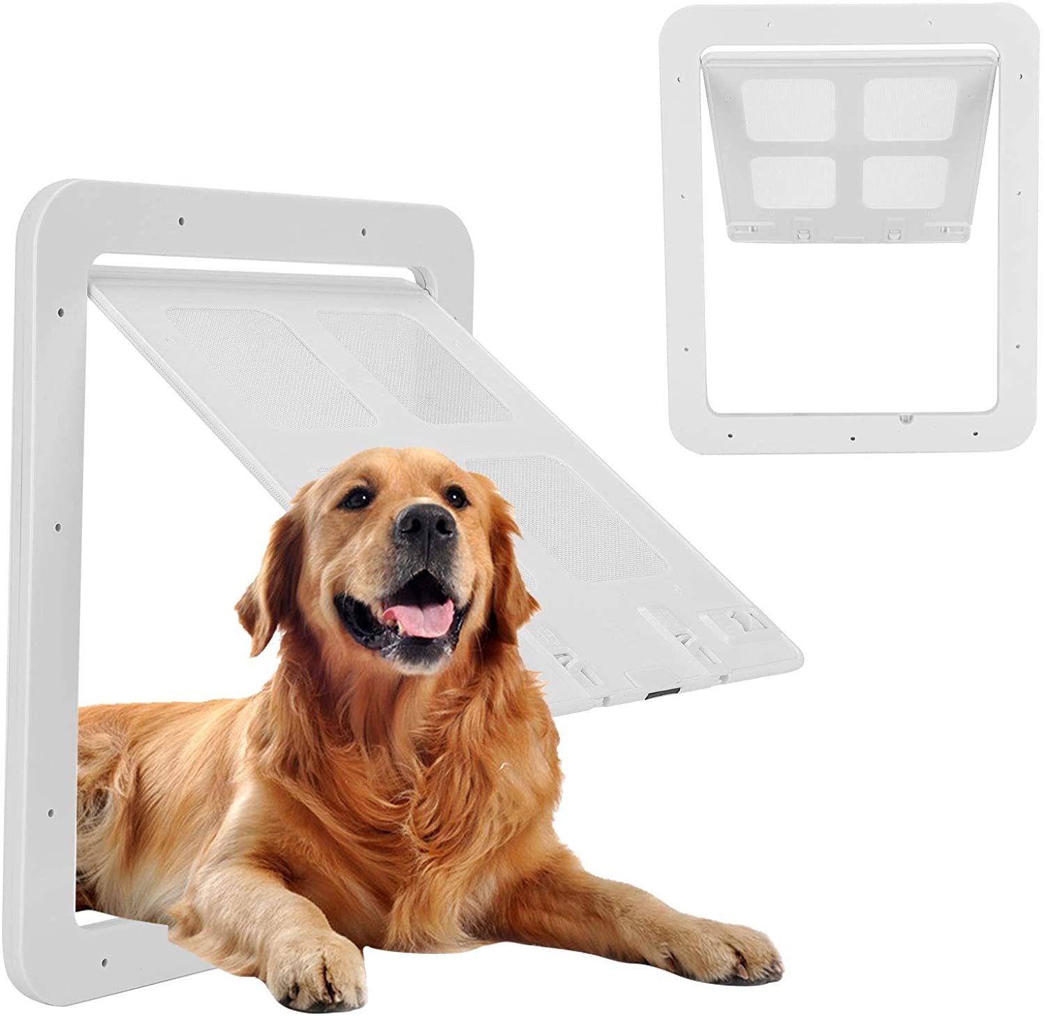 thumbnail image 1 of Puerta mosquitera blanca para perros (tamaño exterior 29 cm x 24 cm), puerta mosquitera para mascotas con cerradura para perros y cachorros,, 1 of 5