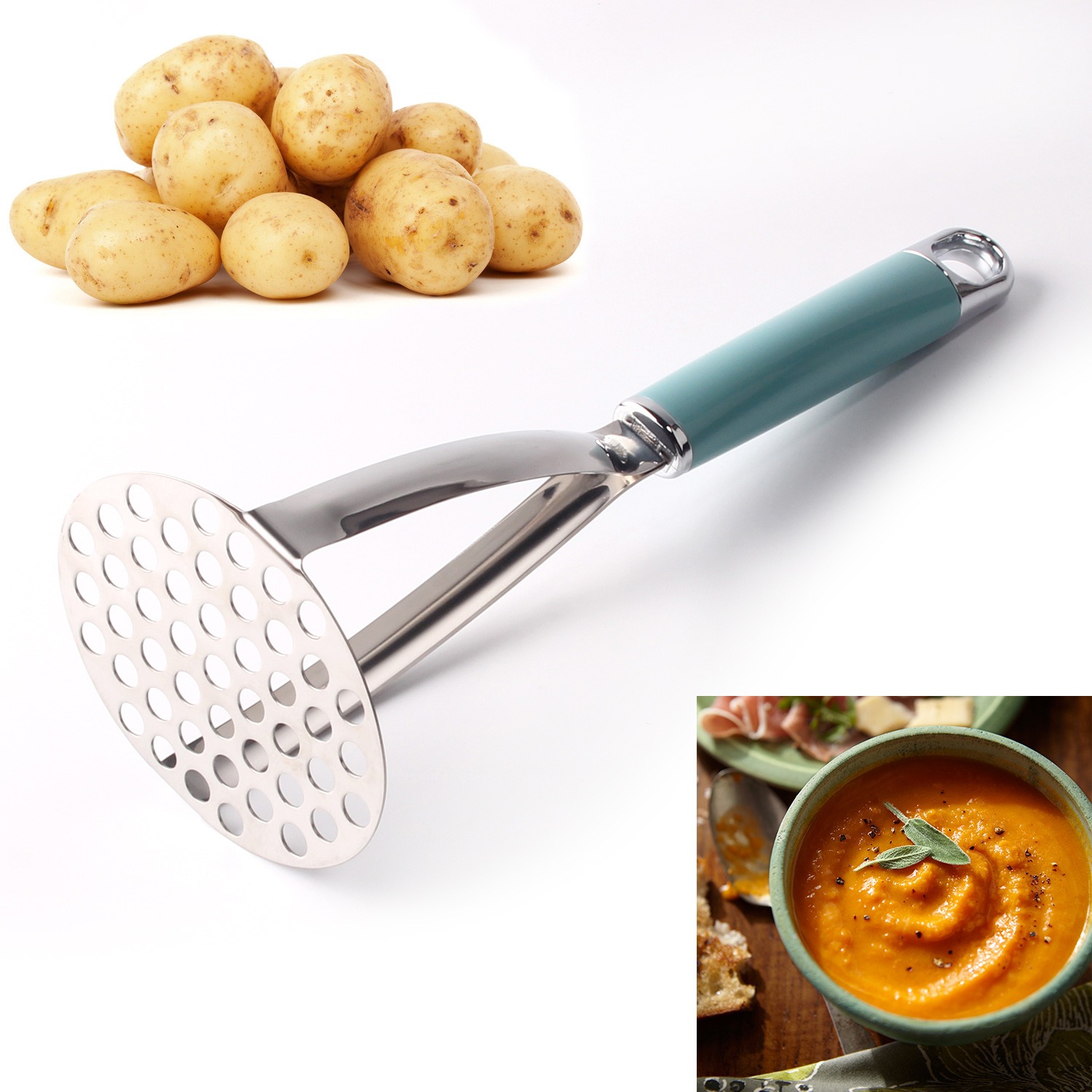 thumbnail image 2 of Triturador de patatas YONGSHENG de acero inoxidable, herramienta de cocina, mango de ABS, 2 of 4