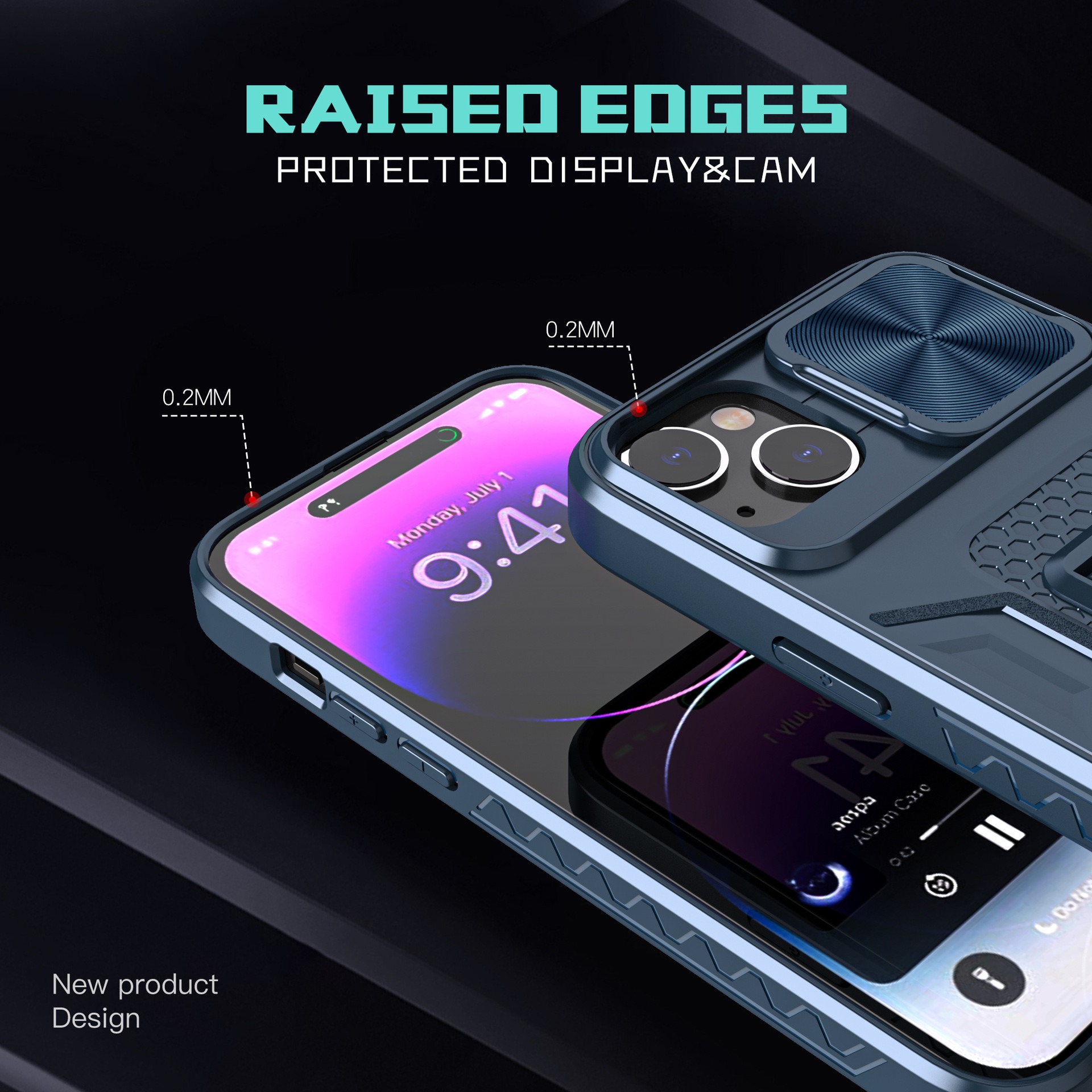 thumbnail image 4 of Caso: Cubierta protectora resistente para teléfono 5G con soporte y cubierta deslizante para lente de cámara - Parachoques a prueba de golpes Diseño mate texturizado Protección contra caídas, 4 of 4