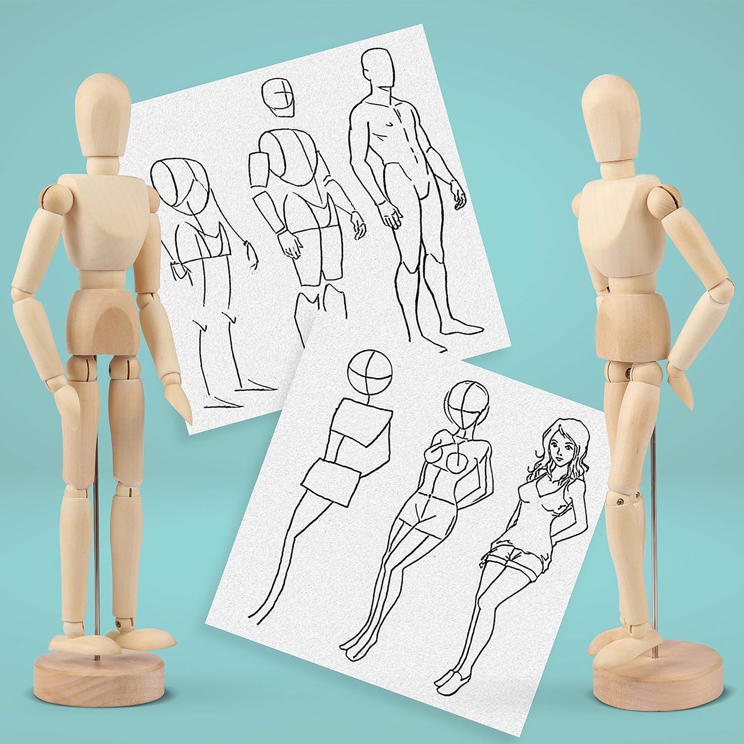 thumbnail image 1 of Maniquí de madera 20 cm con soporte - Marioneta de madera articulada - Hombre de madera con articulación flexible - Maniquí articulado unisex para dibujar y pintar - Perfecto para decoración, 1 of 4