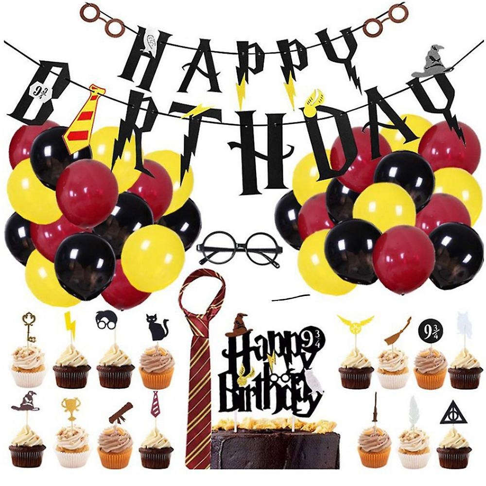 thumbnail image 1 of 49 unids/set Tema de Harry Potter Suministros de Decoración para Fiesta de Cumpleaños Conjunto de Globos Corbata Gafas Marco Banner Banderines Adorno para Pastel YONGSHENG, 1 of 3