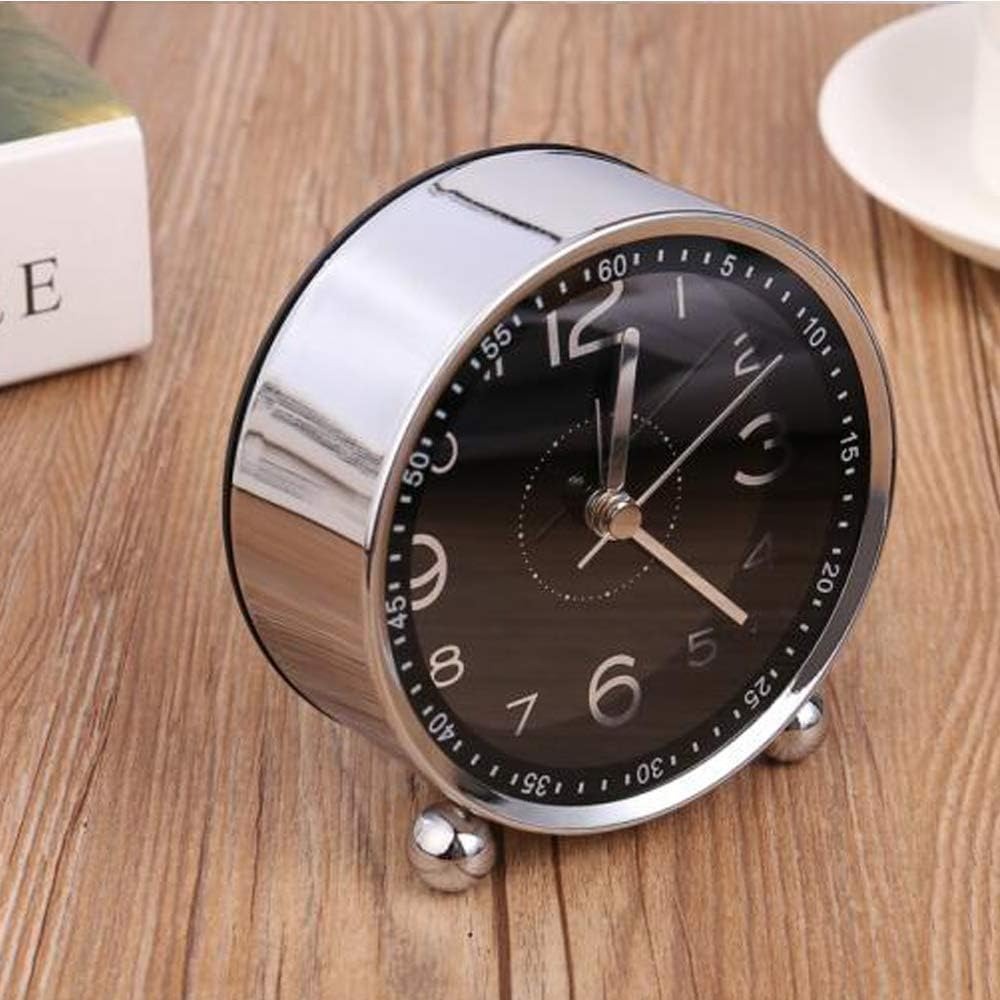 thumbnail image 3 of Reloj despertador de metal silencioso de 4 pulgadas por la mañana, alarma de sonido retro, reloj despertador electromecánico con batería, reloj de viaje (negro), 3 of 3