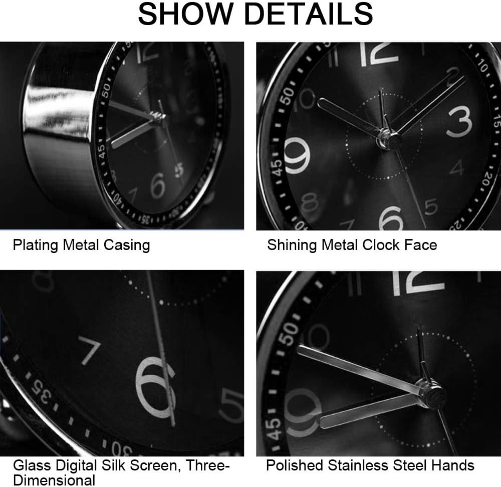 thumbnail image 2 of Reloj despertador de metal silencioso de 4 pulgadas por la mañana, alarma de sonido retro, reloj despertador electromecánico con batería, reloj de viaje (negro), 2 of 3
