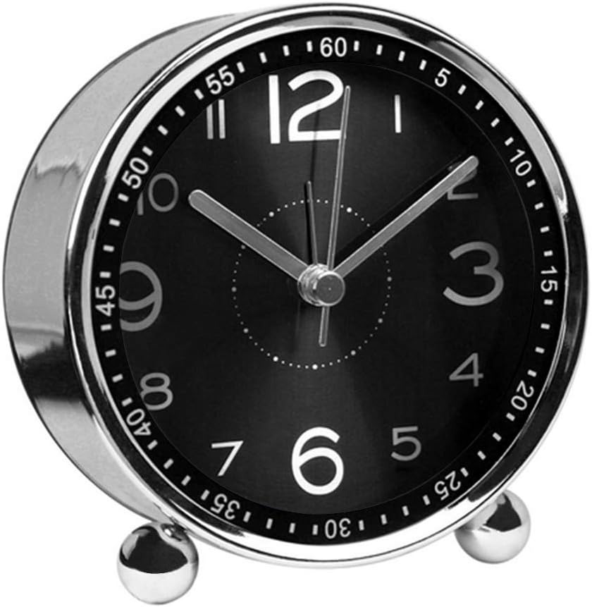 thumbnail image 1 of Reloj despertador de metal silencioso de 4 pulgadas por la mañana, alarma de sonido retro, reloj despertador electromecánico con batería, reloj de viaje (negro), 1 of 3