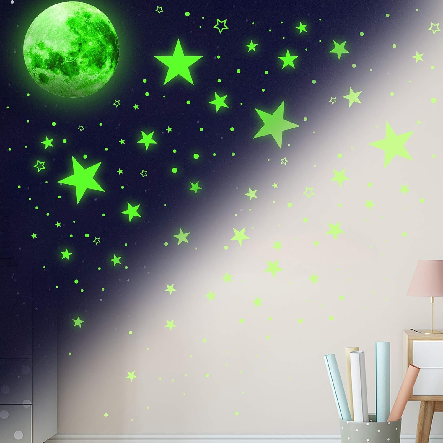 thumbnail image 3 of Estrellas que brillan en la oscuridad YONGSHENG Decoración de pared para niños Azul cielo, 3 of 4