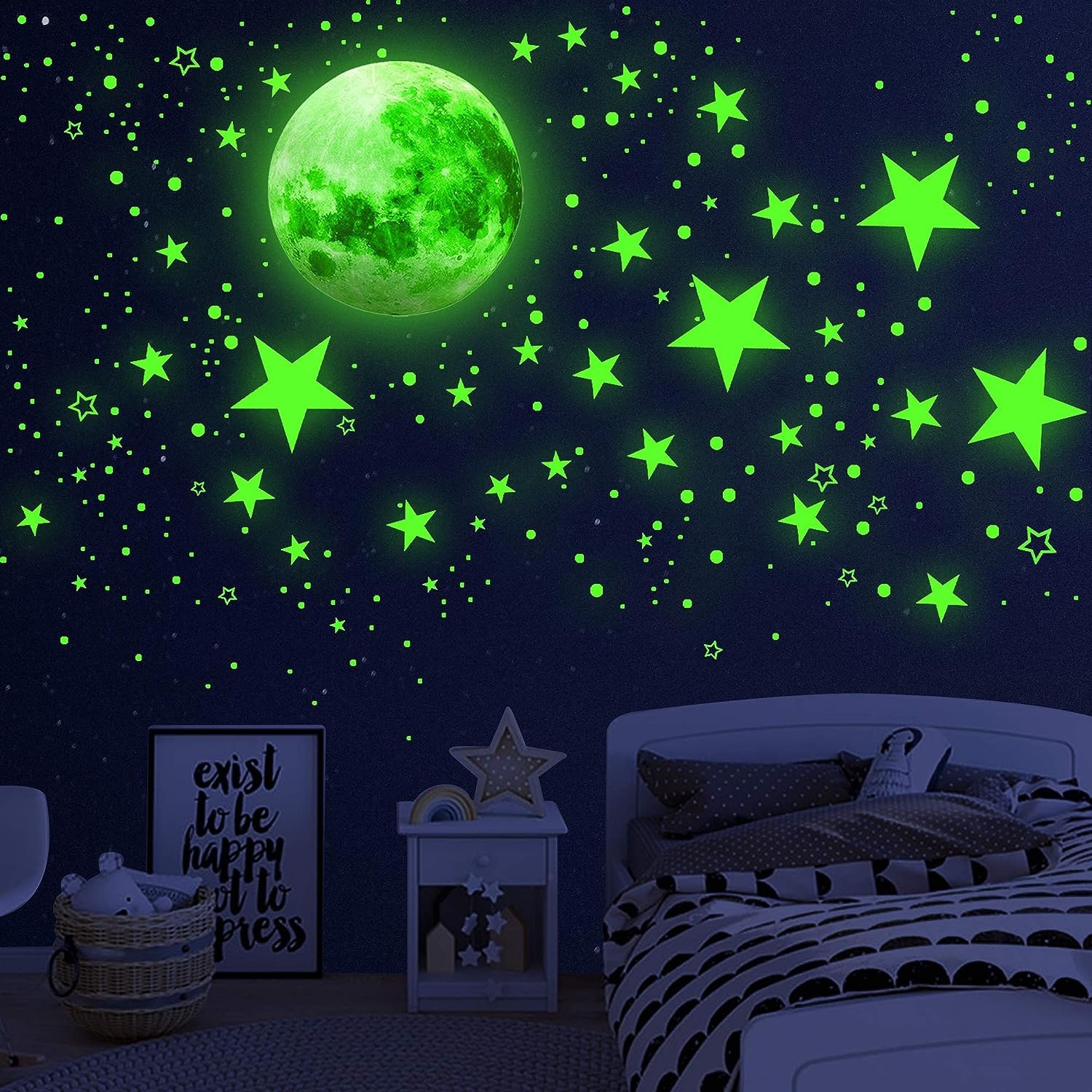 thumbnail image 2 of Estrellas que brillan en la oscuridad YONGSHENG Decoración de pared para niños Azul cielo, 2 of 4