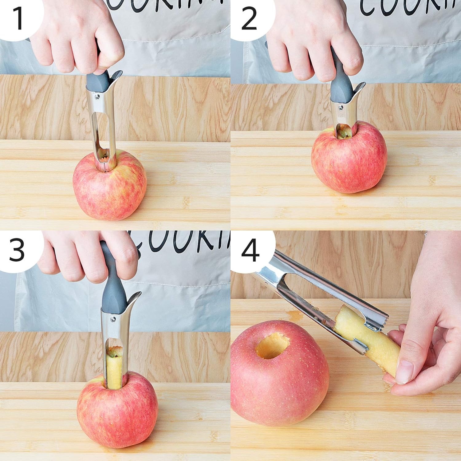 thumbnail image 3 of Descorazonador de manzanas con mango, hoja dentada de acero inoxidable, mango de plástico, gris, 3 of 4