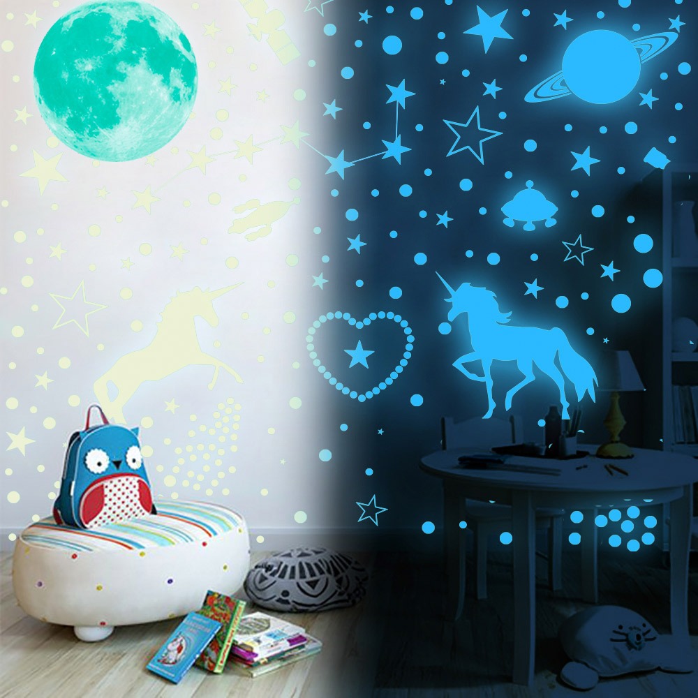 thumbnail image 3 of Estrellas que brillan en la oscuridad para el techo, pegatinas de pared de unicornio, decoración de pared de unicornio para dormitorio de niñas, planeta de estrellas de unicornio que brillan, 3 of 5