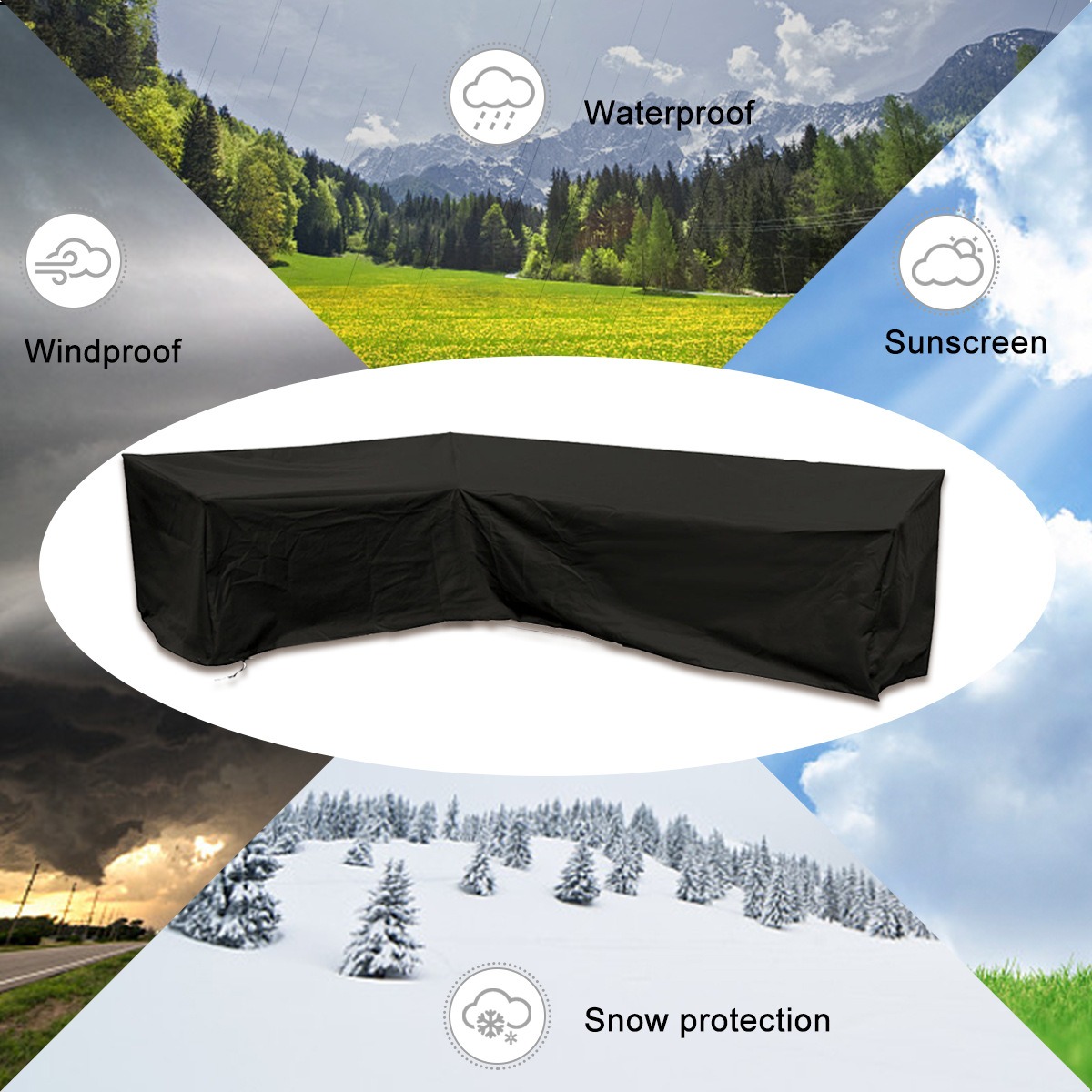 thumbnail image 2 of Funda impermeable para sofá esquinero de jardín, lona para muebles de terraza en forma de L, funda para sofá esquinero (300x300x98cm), 2 of 5