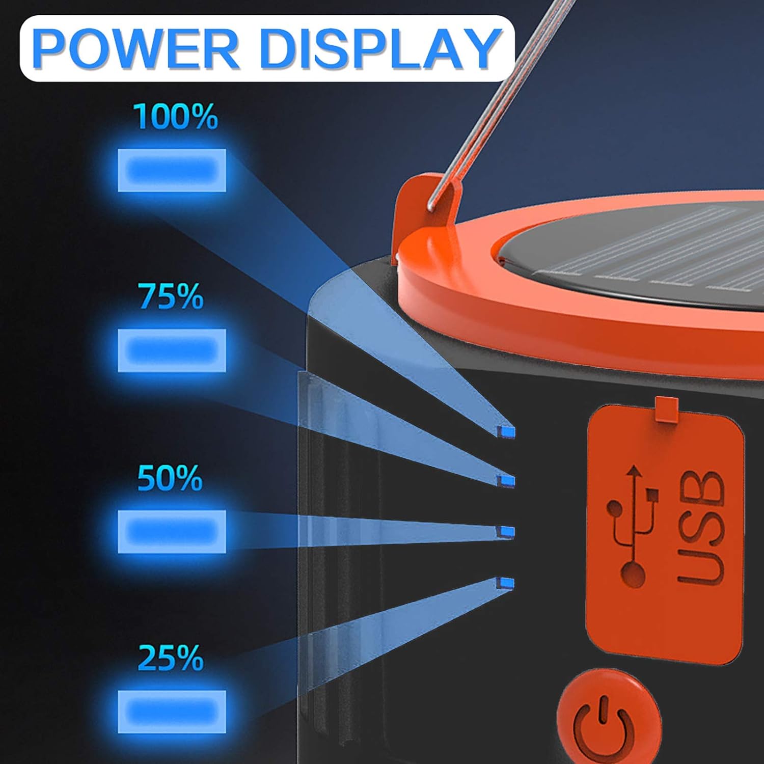 thumbnail image 3 of Luz solar para acampar - USB recargable LED portátil linterna para acampar lámpara de seguridad para jardín impermeable, para pesca nocturna, caza, campamento (negro), 3 of 5